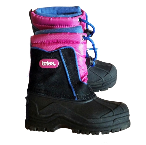 TOTES Girl's Snow boots Balck & Pink Tie Knot Closure Size 8 - Picture 1 of 7